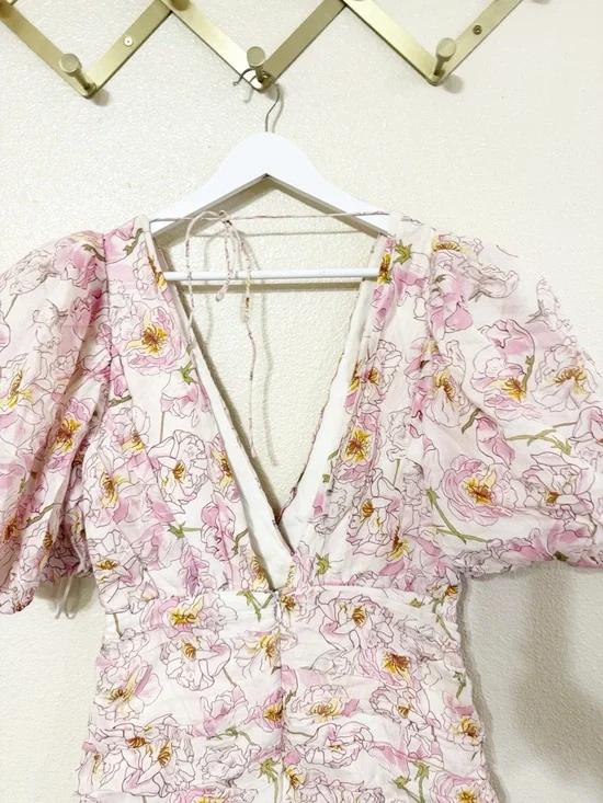 Sau Lee Posey Puff Sleeve Floral Pastel Pink Ruched Mini Dress Size US 8 - Picture 16 of 16